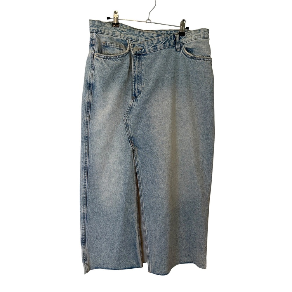 Zara Asymmetric Waist Denim Midi Skirt Light Blue Wash Large - Picture 2 of 7